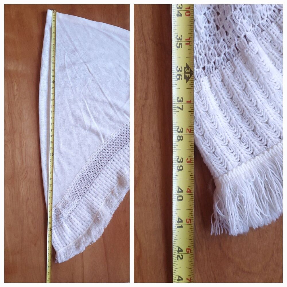Vintage Glentex Shawl White Acrylic Triangle Wrap Grannycore Fringe Japan - Picture 8 of 8